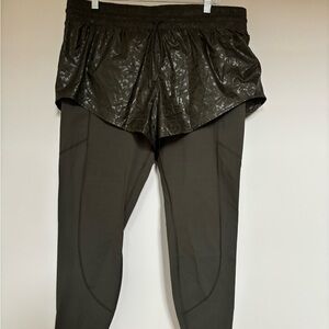 Athleta Olive Green Leggings with Overlay Shorts